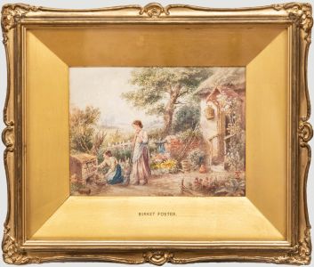 Follower of Birket Foster - Late 19th Century Watercolour, Feeding the Rabbits