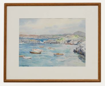  R. Hugh-Jones - Framed 20th Century Watercolour, Boats Docked by Coastline