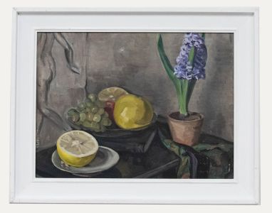 Framed Mid 20th Century Oil - Still Life, White Grapefruit with Hyacinth Plant
