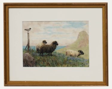 Framed Early 20th Century Watercolour - Coastal Grazing