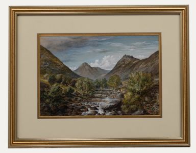 Attrib. Charles A. Goldie (fl.1858-1879) - Watercolour, Highland River Crossing