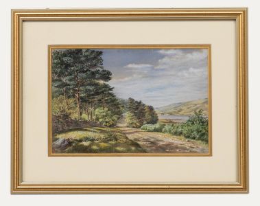 Attrib. Charles Alphonse Goldie (fl.1858-1879) - Watercolour, Lane by the Loch