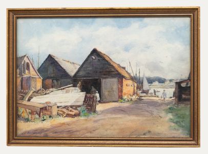 Arthur Royce Bradbury ARWA (1892-1977) - Watercolour, Figures at the Boatyard