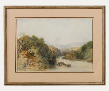 19th Century Watercolour - Boatman Before The Castle