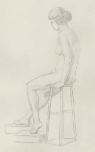 Lorna Bing (1897-1993) - 1920 Graphite Drawing, Female Nude on a Wooden Stool