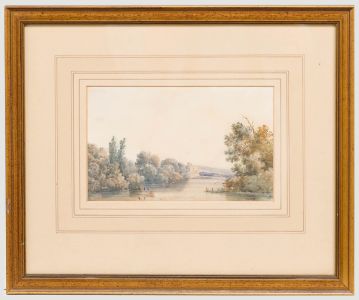 Framed 19th Century Watercolour - Boats on the River