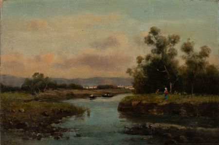 English School 19th Century Oil - Dawn on the River