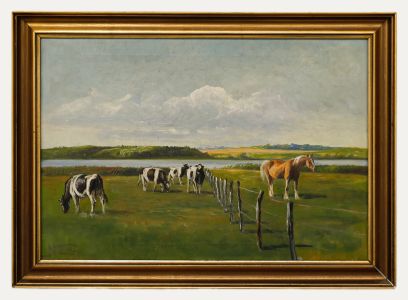 Niels Peter Christainsen (1873-1960) - Framed Oil, A Horse & Cattle Grazing