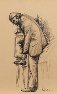 E.P. Clapholt - Mid 20th Century Charcoal Drawing, The Shoelace