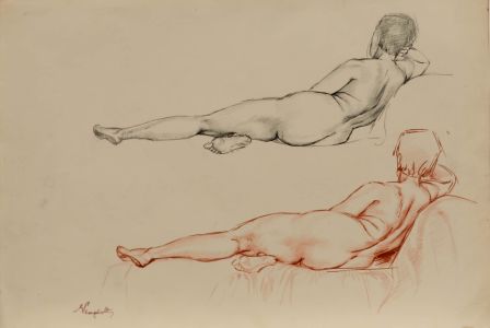 E.P. Clapholt - Mid 20th Century India Ink, Reclining Nude
