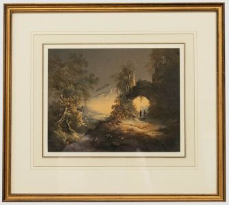 British School 19th Century Gouache - Beneath Abbey Ruins
