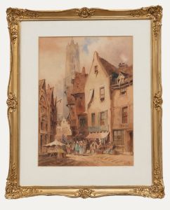 W. Allen - Late 19th Century Watercolour, Market in Liege