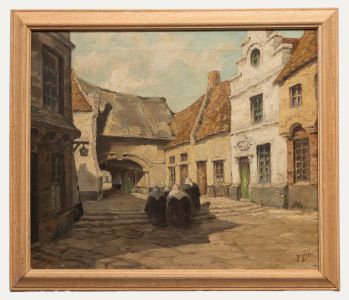 Mor - Early 20th Century Oil, Nuns in a Courtyard