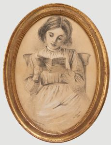 John Thomas- Framed 19th Century Charcoal Drawing, Reading the Childrens' Papers