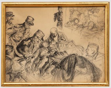Paul Renouard (1845-1924). - c.1914 Charcoal Drawing, The Fainting