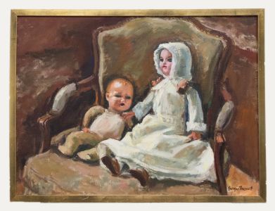 Georges Pacouil (1903-1996) - Framed Mid 20th Century Oil, Dolls in an Armchair