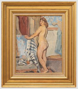 Bertrand Py (1895-1973) - 1944 Oil, Atelier Nude and Textiles