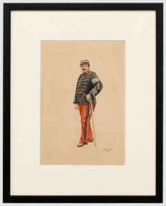 C. Kossbuhl - Framed 1887 Watercolour, Portrait of a French Military Officer