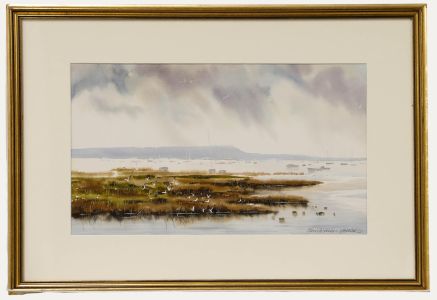 Christopher Hollick (b.1946) - Framed Watercolour, Sea Birds & Boats