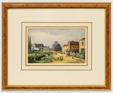 Late 19th Century Watercolour - Sheep by the Village Green