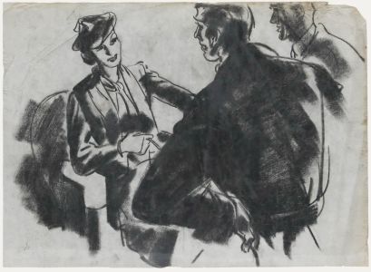 Film Noir c.1940 Charcoal Drawing - In Deep Conversation