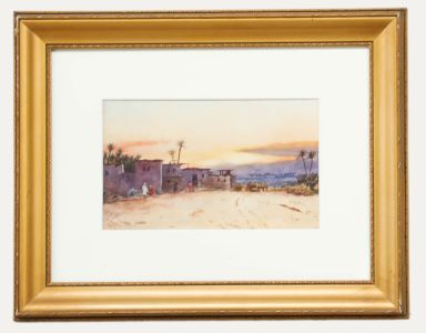 H. L. Pignon - Framed Early 20th Century Watercolour, Egyptian Village at Sunset