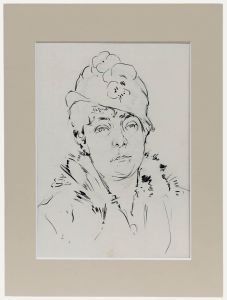 Belgian School Early 20th Century Pen and Ink Drawing - Woman in a Fur Coat