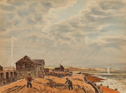 William Warden (1908-1982) - Mid 20th Century Watercolour, Drying Fishing Nets
