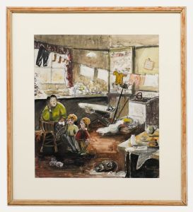 Ruskin Spear CBE RA (1911-1990) - Gouache, A Tired Mother with her Two Children