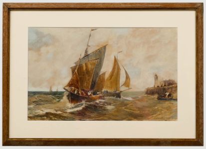E. D. Percival (fl.1891-1905) - Framed Watercolour, Luggers Entering Calais