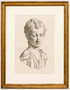 French School Mid 20th Century Charcoal Drawing - Study of A Roman Statue II