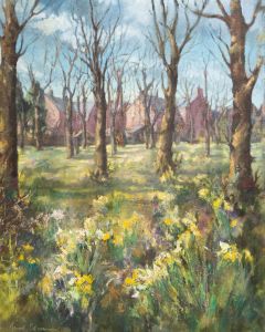 June Bevan (b.1927) - 20th Century Oil, Daffodils of Cale Green