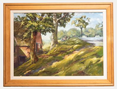 June Bevan (b.1927) - 20th Century Oil, Artists at the Mill, Dunham Massey