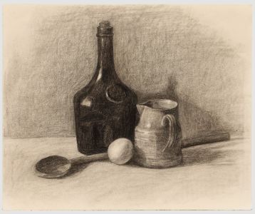 G. Querville - 1930 Graphite Drawing, Kitchenware with Egg