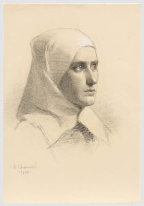 G. Querville - French School 1940 Charcoal Drawing, Portrait of a Nun