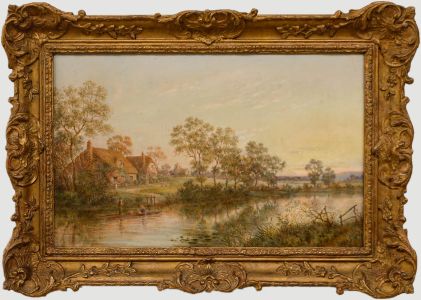 W. Watts - 1928 Oil, Flowers on the Riverboat