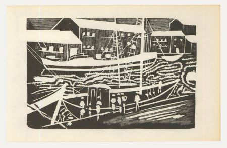 Albert Masri (1927-2020) - Mid 20th Century Woodcut, Workers by the Waves