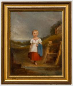 Fine English School 19th Century Oil - Portrait of a Girl Fetching Water