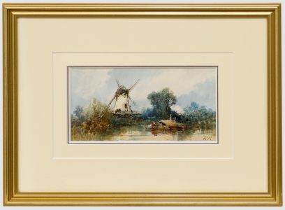 Paul Marny (1829-1914) - Framed Watercolour, A Lakeside Windmill