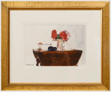 Rob Williams - Contemporary Watercolour, Still Life of Table Flowers & Fruit