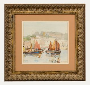 Nora Hartley - Framed Early 20th Century Watercolour, Harbour View with Boats