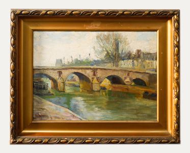Framed Mid 20th Century Oil - Bridge Over the Seine