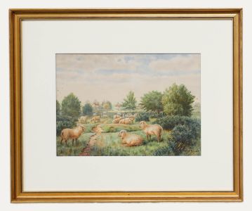Henry J. Rhodes - Framed Late 19th Century Watercolour, Sheep on Mitcham Common