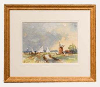 Fred Beckett RBA RI - 20th Century Watercolour, Sails Across the Marshes Norfolk