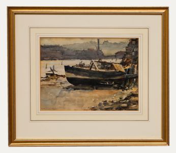 Henry Readman  - 1912 Watercolour, Beached Fishing Boat