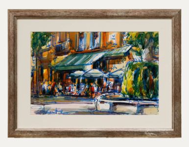 Framed Contemporary Watercolour - Dining Alfresco