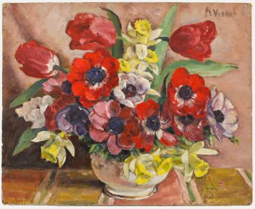 Andre-Leon Vivrel (1886-1976) - Oil, Tulips, Daffodils & Anemones