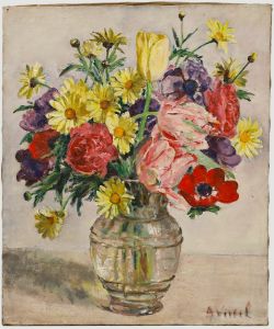Andre-Leon Vivrel (1886-1976) - 1925 Oil, Roses, Daisies and Tulips