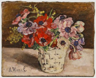 Andre-Leon Vivrel (1886-1976) - 20th Century Oil, Basket of Anemones