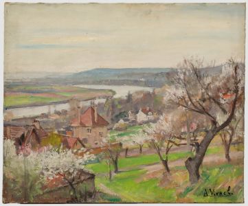 Andre-Leon Vivrel (1886-1976) - 1927 Oil, Spring In The Riverside Town
